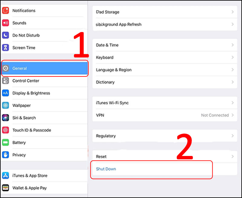 Chọn mục General (Cài đặt chung)  Chọn Shut Down (Tắt máy).